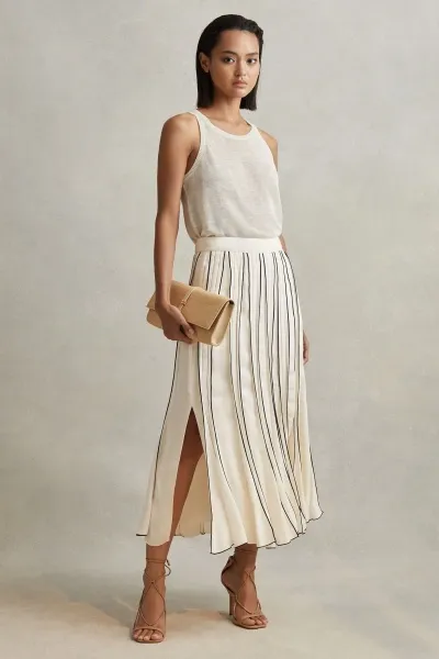 Reiss Cream Contrast Ruffle Midi Skirt