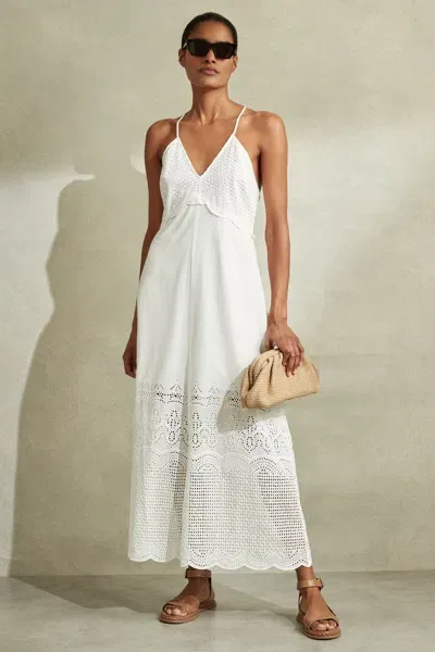 Reiss White Cotton Broderie Maxi Dress