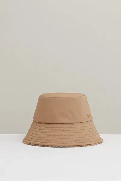 Reiss Taupe Bella Reversible Fleece And Twill Bucket Hat