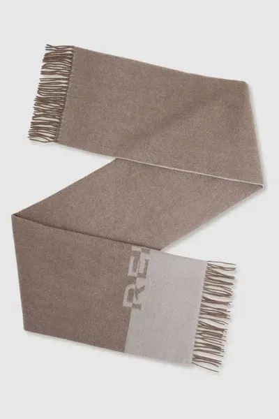 Reiss Taupe Wool Logo-jacquard Scarf