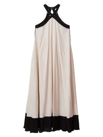 Reiss Aubree Colour-block Relaxed-fit Woven Maxi Dress In Neutral Black