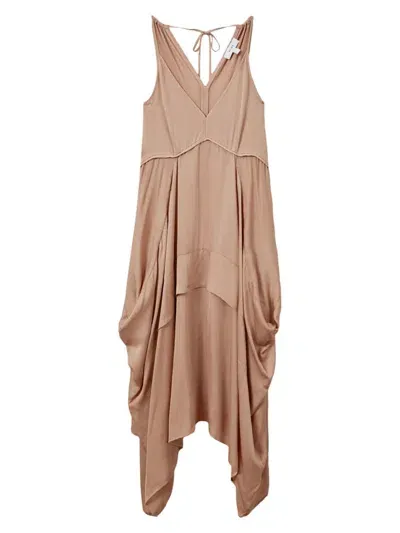 Reiss Nude Viscose Side Pleat Asymmetric Midi Dress In Beige