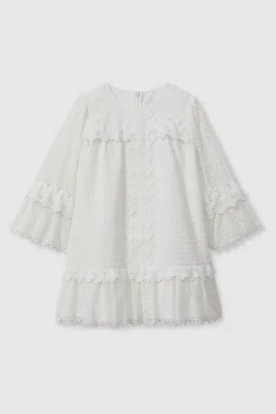 Reiss Zadie - Ivory Zadie Teen Lace Flared Sleeve Dress