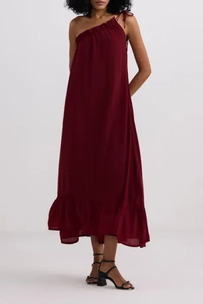 Reistor One-shoulder Midi Dress In Burgundy