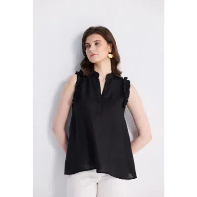 Reistor Sleeveless Hemp Top With Ruffles In Black