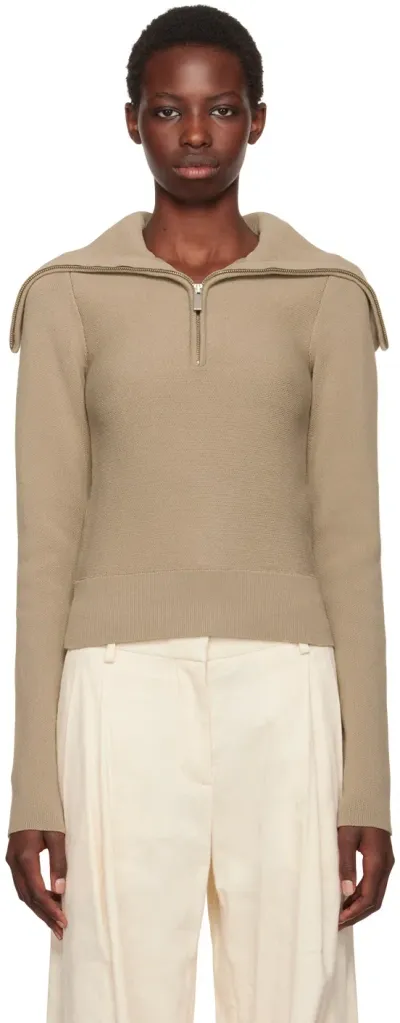 Remain Birger Christensen Beige Zipped Collar Sweater In 3001 Roasted Cashew