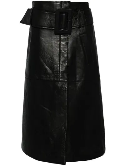 Remain Birger Christensen Bonded Leather Skirt In Black