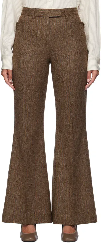 Remain Birger Christensen Brown Herringbone Flare Trousers In 977 Carafe Comb.