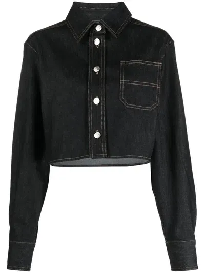 Remain Boxy Cropped Raw Denim Jacket In Black