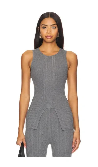 Remain Rib Knit Tank Top In Granite Gray