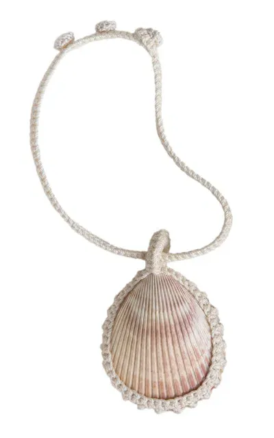 Renata.q Oblon Crocheted Seashell Pendant Necklace In Neutral