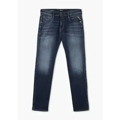 Replay Mens Anbass Hyperflex Dust Slim Jeans In Dark Blue In Dnf