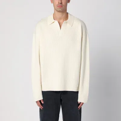 Represent Ivory Wool-blend Polo Jumper In White