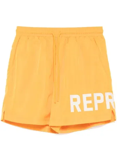 Represent Logo-printed Swim Shorts In Yellow