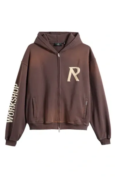 Represent Masking Tape Initial Zip-up Cotton Hoodie In Cedar