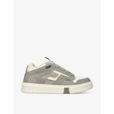 Represent Mens Rmx Embossed-branding Leather Low-top Trainers Grey