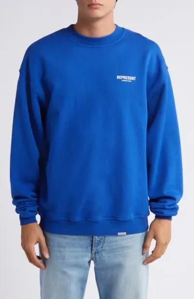 Represent Owners' Club Cotton Logo Graphic Sweatshirt In Cobalt Blue