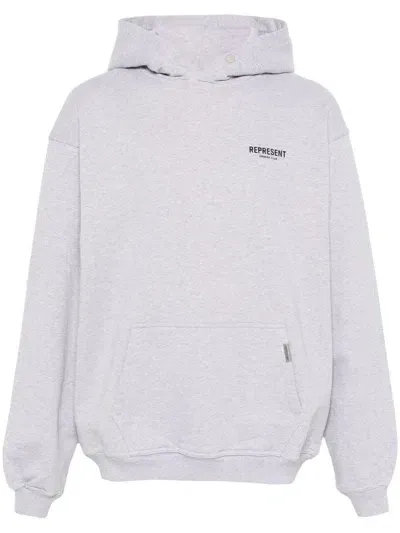 Represent Owners Club Hoodie With Front Pocket And Bold Back Print In Grey