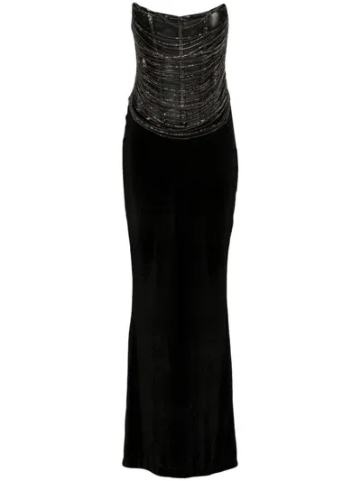 Retroféte Draped Velvet Maxi Dress In Black