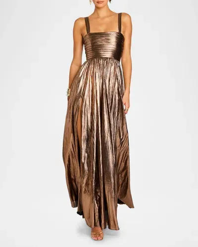 Retroféte Iris Metallic Maxi Dress In Metallic Bronze