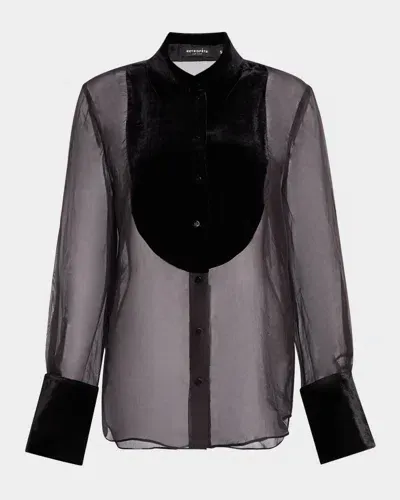 Retroféte Liana Sheer Silk Velvet Blouse In Black