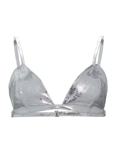 Retroféte Esti Leather Bra Top In Silver