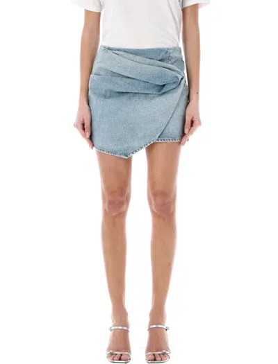 Rev The Marlowe Draped Mini Denim Skirt In Light Blue