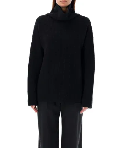 Rhea The Rib Heavy Roll Neck In Black