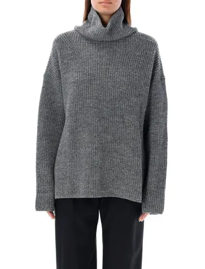 Rhea The Rib Heavy Roll Neck In Blackwhite Grey