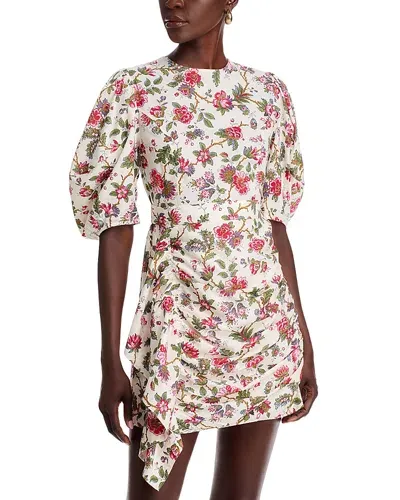 Rhode Pia Floral Print Cotton Mini Dress In Macadamia Morlaix Fleur