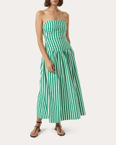 Rhode Women's Selma Stripe Cotton Strapless Midi-dress In Green Curacao Stripe