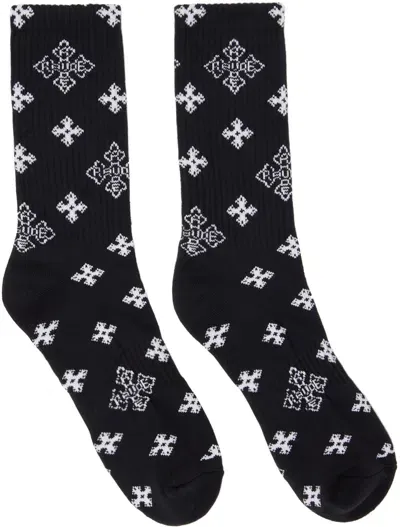 Rhude Black Cross Paisley Jacquard Socks In Black/whtie