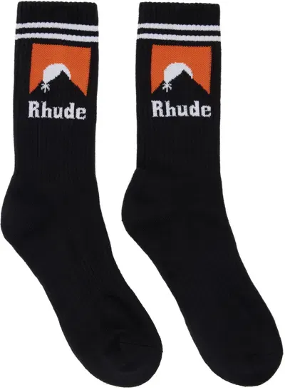 Rhude Black Moonlight Socks In Black/white/orange