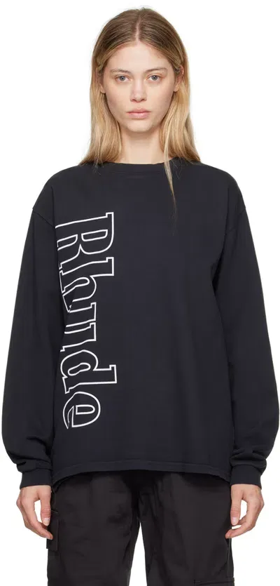 Rhude Black Side Logo Long Sleeve T-shirt In 2306 Vtg Black