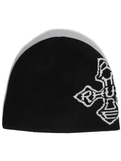 Rhude Cross Logo Knitted Beanie In Black