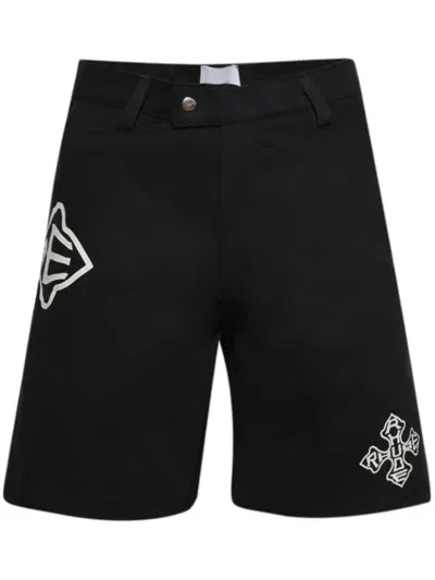 Rhude Cross Logo Twill Shorts In Black