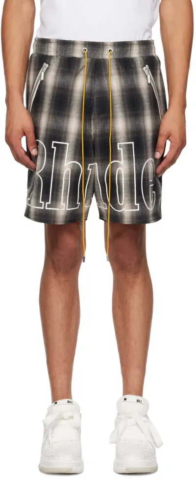 Rhude Gray Plaid Logo Shorts In Black/grey