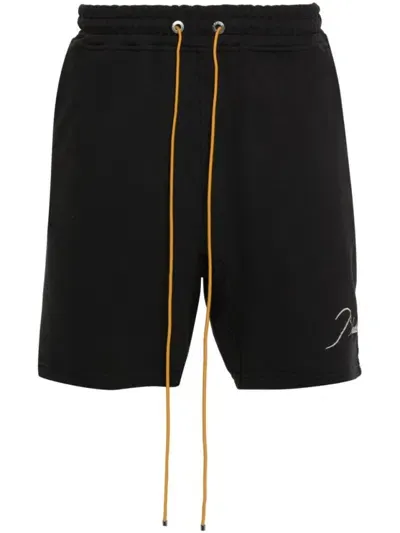 Rhude Logo-embroidered Cotton Track Shorts In Black