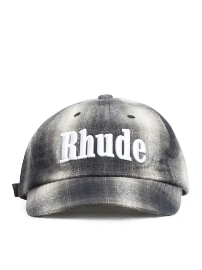 Rhude Logo Flannel 6-panel Hat In Black Grey