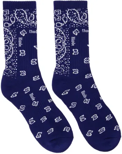 Rhude Navy Bandana Jacquard Socks In Blue