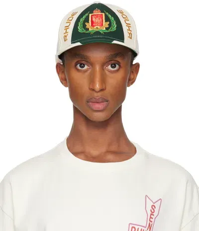 Rhude オフホワイト＆グリーン Racing Crest 6パネルキャップ In Cream/green