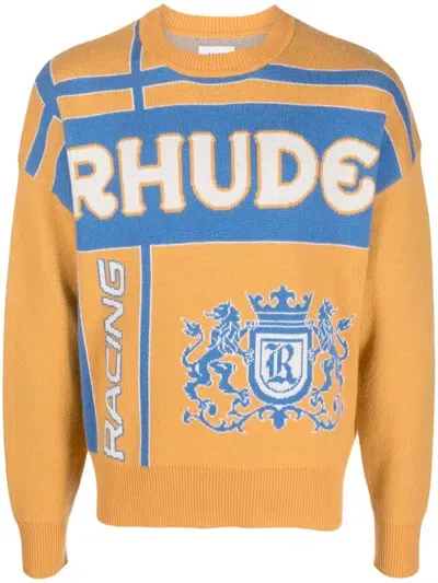 Rhude Palm Jacquard Crew Neck Jumper In Orange