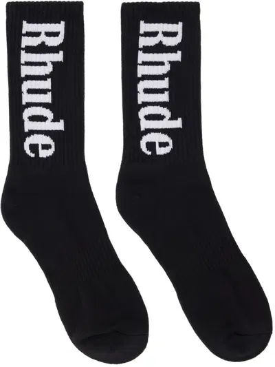 Rhude Ssense Exclusive Black Rh Vertical Socks In Black/white