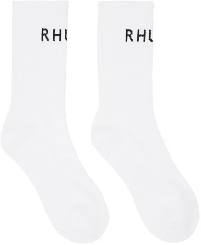 Rhude White Classic Logo Socks In White/black