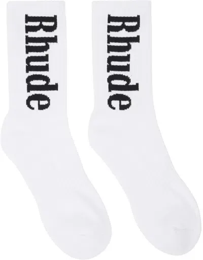 Rhude White Rh Vertical Socks In White/black