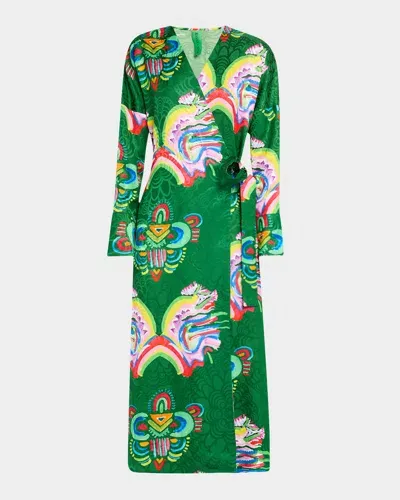 Rianna + Nina Maggie Fantasia Print Wrap Dress In Magia Green