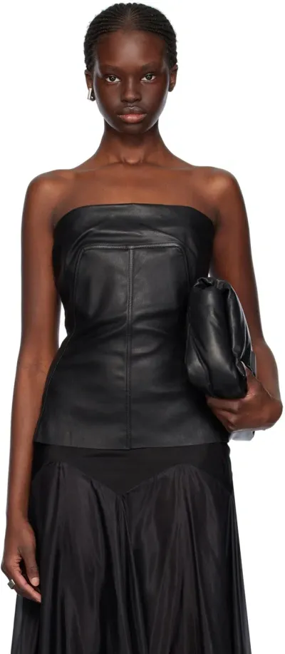 Rick Owens Black Bustier Leather Tank Top In 09 Black