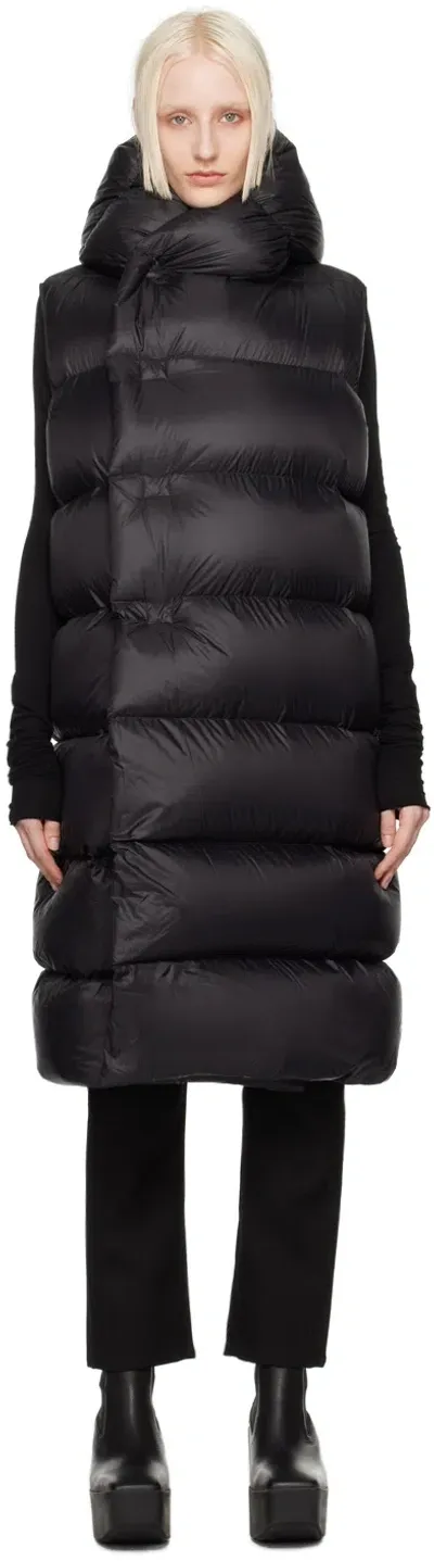 Rick Owens Black Porterville Hooded Down Vest In 09 Black