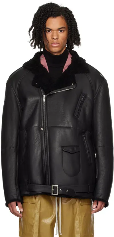 Rick Owens Black Porterville Jumbo Luke Stooges Shearling Jacket In 909 Black/black