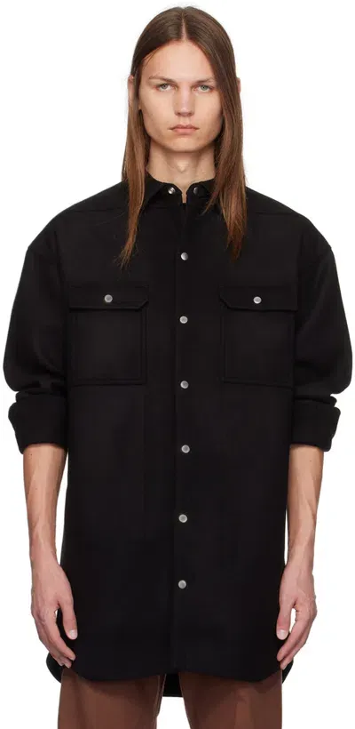 Rick Owens Black Porterville Melton Outer Shirt In 09 Black